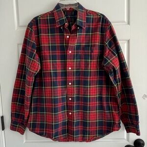 Ralph Lauren Mens XL Red Navy Tartan Plaid Cotton Button Down Shirt Preppy